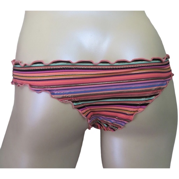 Victoria's Secret Multi Geo Stripe Foil Ruffle Cheeky Swim Bottom XS - Picture 2 of 2